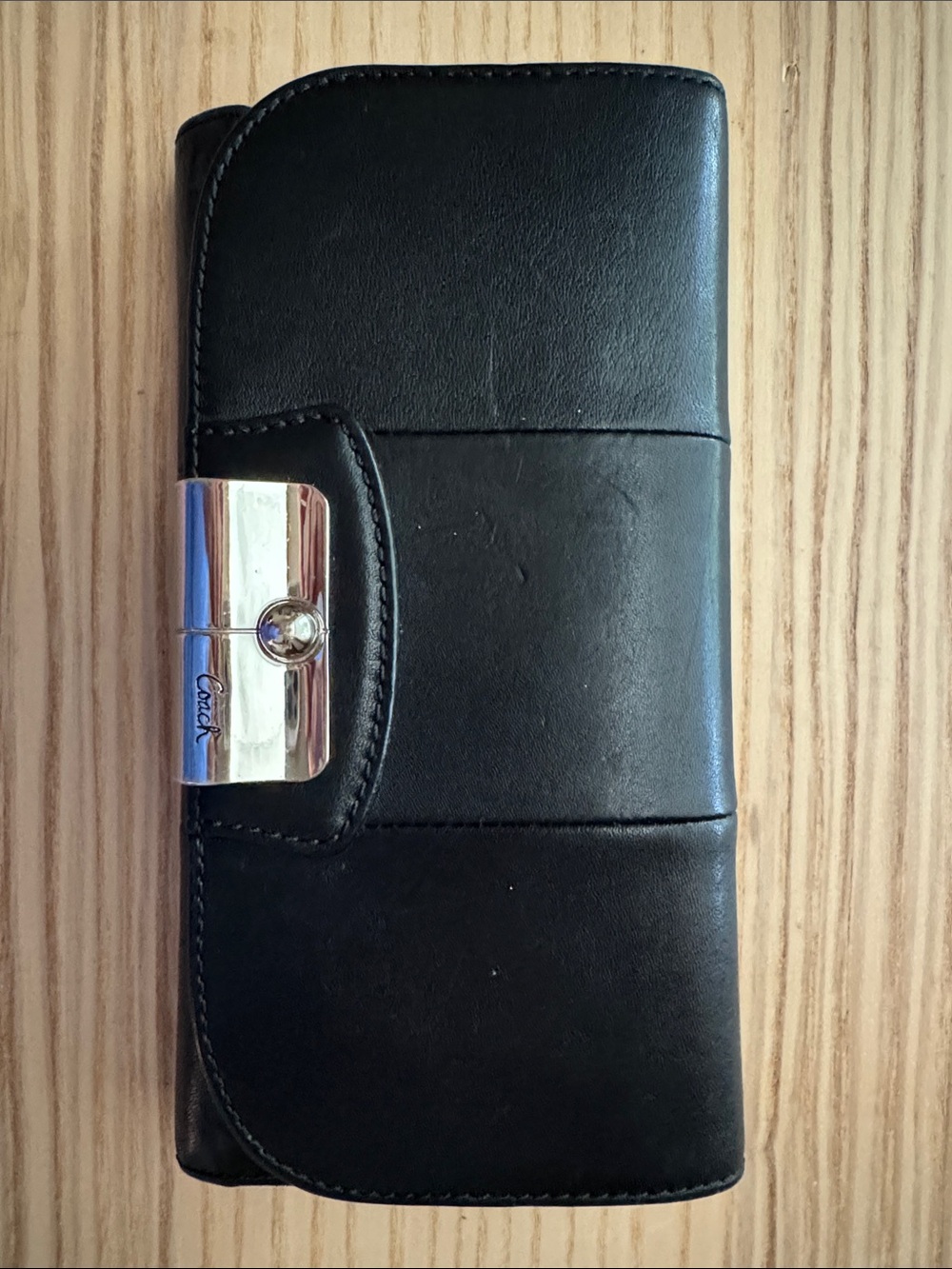 Coach Black Leather Turnlock Continental Wallet Pink Interior